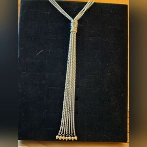 Chico’s Silvertone Multi-Strand Tassel Necklace – STUNNING Statement Piece NWOT